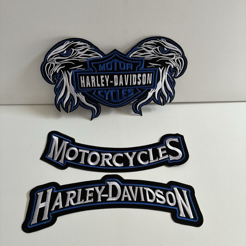 Harley Davidson Set of 3 Rockers Shield Patch Embroidered Motorcycle Iron/sew on